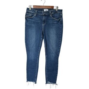 Paige Mid Rise Skinny Jeans Womens 32 Raw Hem‎ Blue Denim Western